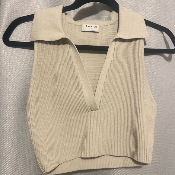 Babaton Beige Ribbed Collared Top - Picture 3 of 5